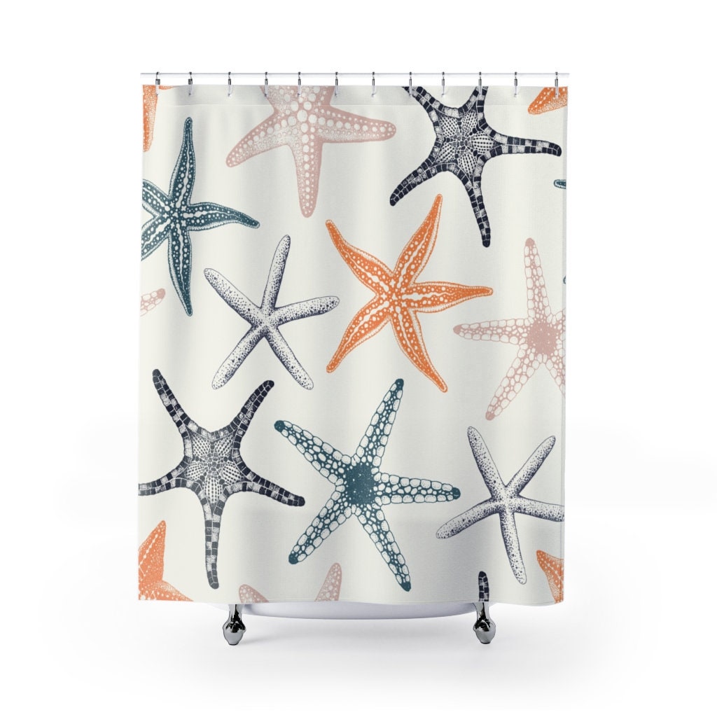 Under the Sea Nautical Bathroom Decor with Starfish Coral Shower Curtain