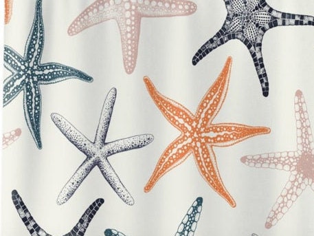Under the Sea Nautical Bathroom Decor with Starfish Coral Shower Curtain