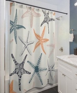 Under the Sea Nautical Bathroom Decor with Starfish Coral Shower Curtain