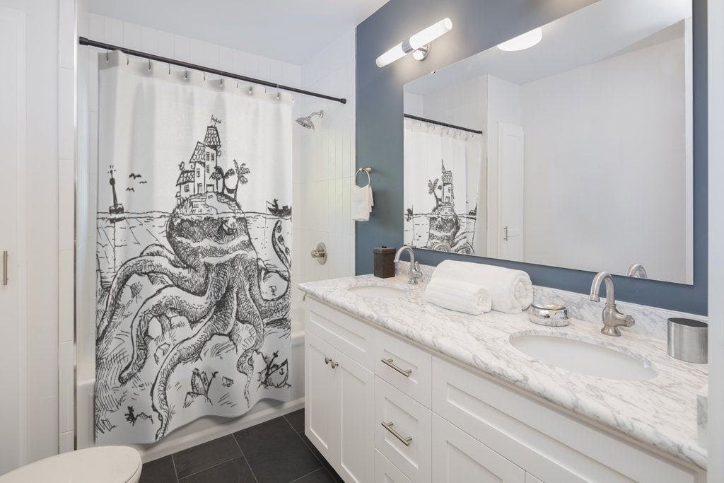 Under the Sea Octopus Shower Curtain for Island and Beach Bathroom Decor.