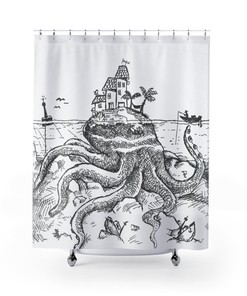 Under the Sea Octopus Shower Curtain for Island and Beach Bathroom Decor.