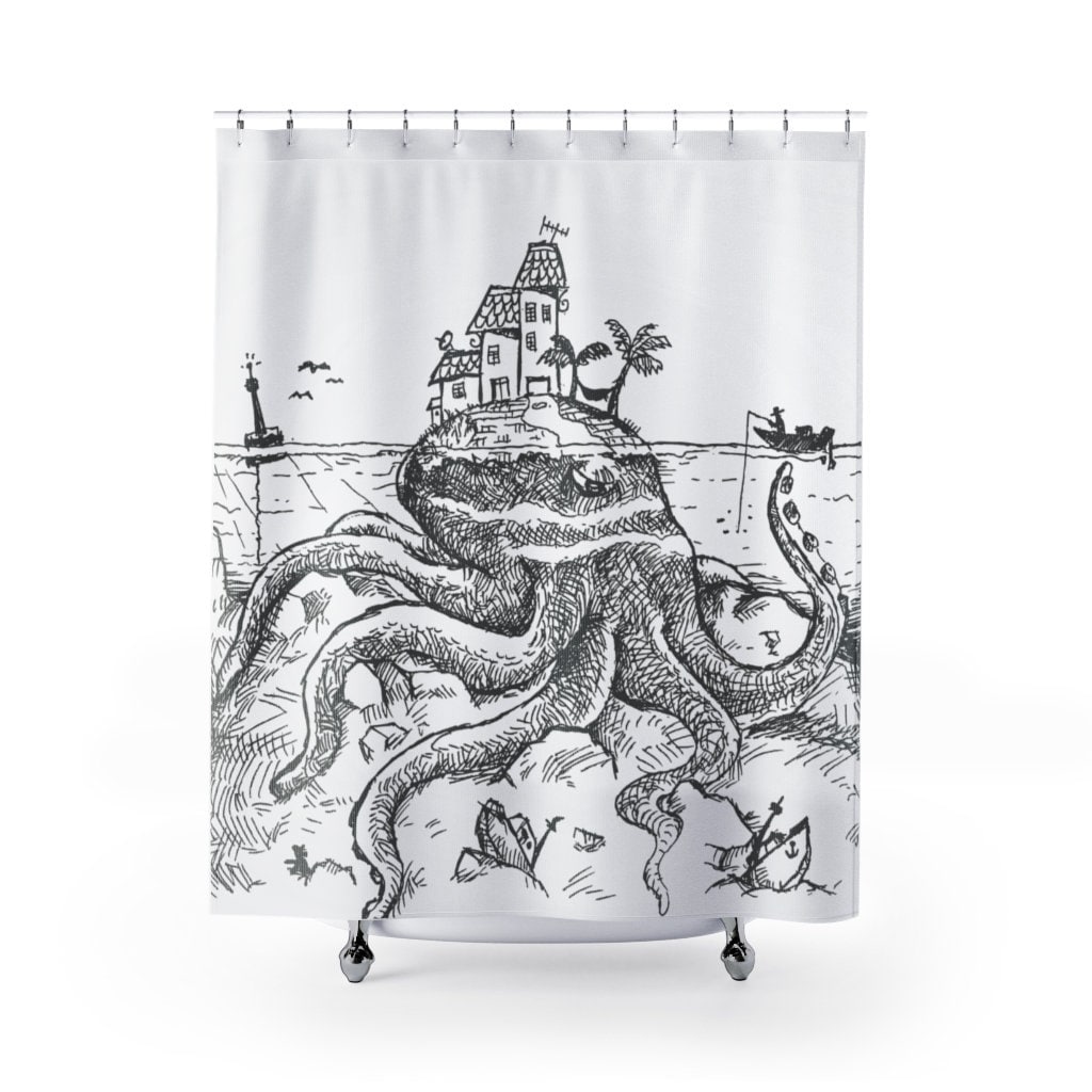 Under the Sea Octopus Shower Curtain for Island and Beach Bathroom Decor.