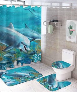 Undersea Dolphin Adventure Shower Curtain, Waterproof Bathroom Decor by Vantaso