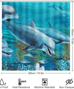 Undersea Dolphin Adventure Shower Curtain, Waterproof Bathroom Decor by Vantaso