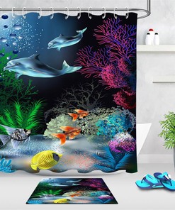 Undersea World Dolphins And Plants Print Colorful Shower Curtain For A Serene Bathroom Theme