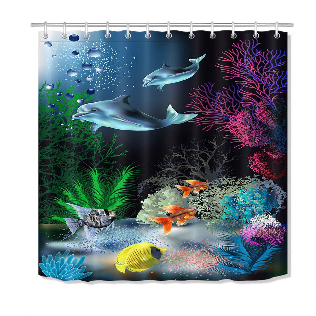 Undersea World Dolphins And Plants Print Colorful Shower Curtain For A Serene Bathroom Theme - Image 2
