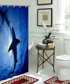 Undersea World Fabric Shower Curtain - Big Shark Bathroom Decor