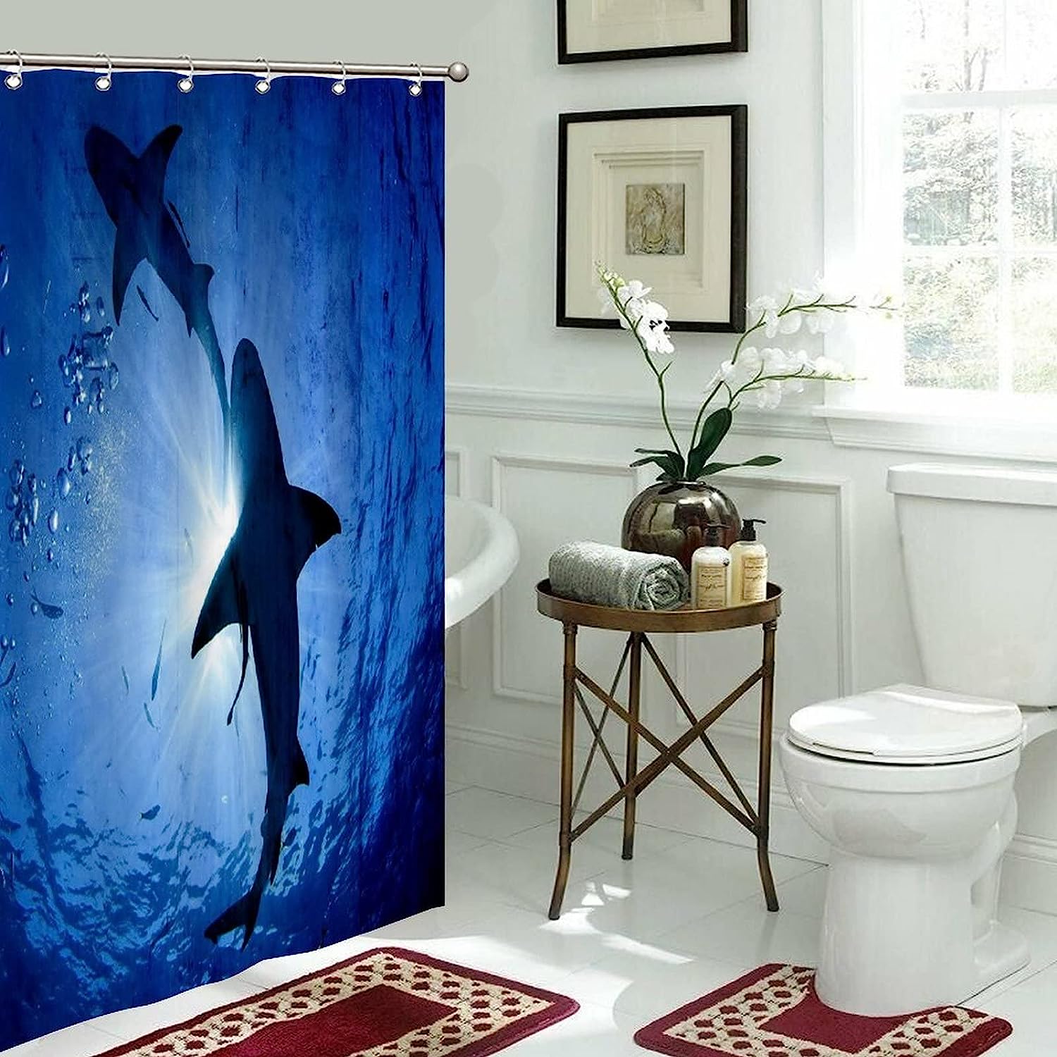 Undersea World Fabric Shower Curtain - Big Shark Bathroom Decor