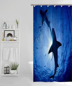 Undersea World Fabric Shower Curtain - Big Shark Bathroom Decor