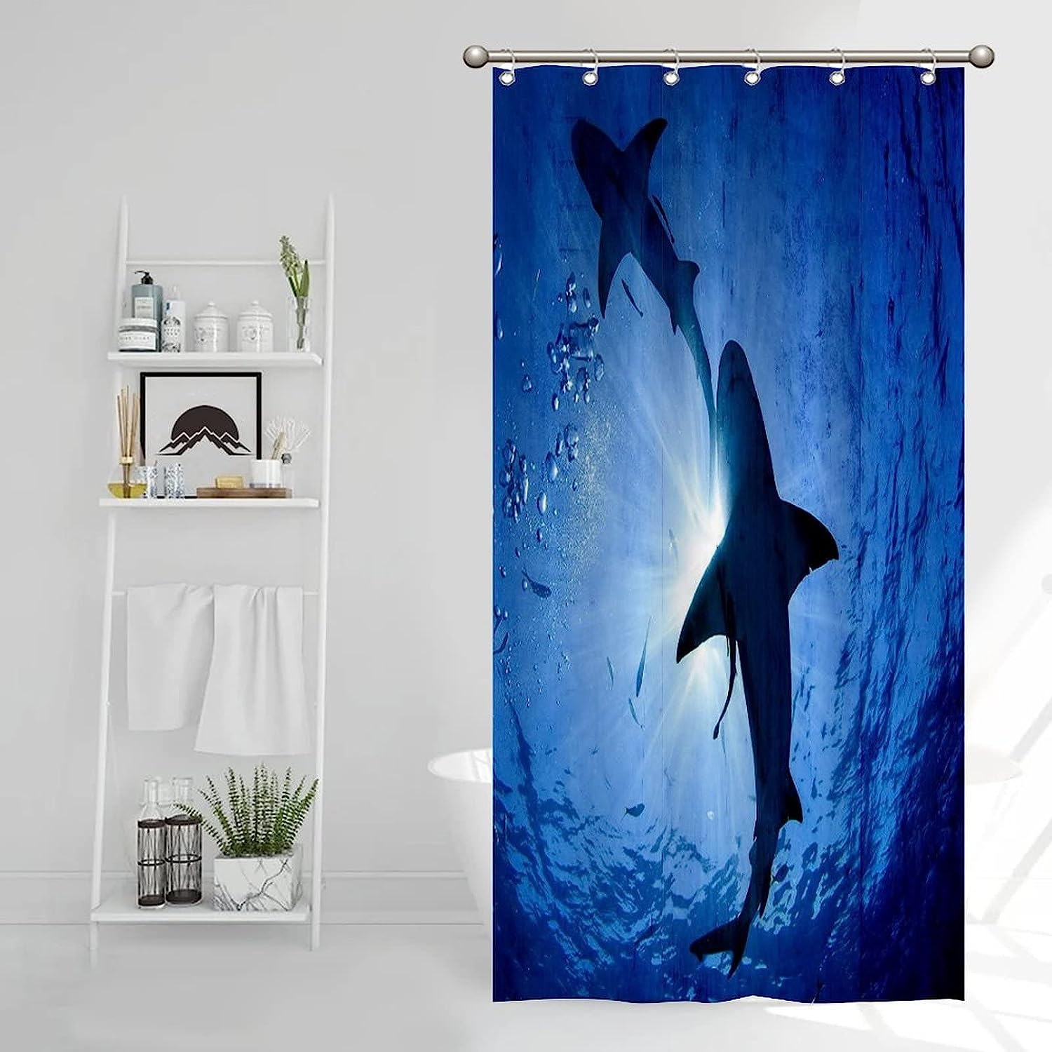 Undersea World Fabric Shower Curtain - Big Shark Bathroom Decor