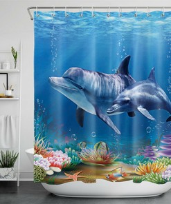 Undersea World Plants Tropical Funny Dolphins Shower Curtain For Bathroom