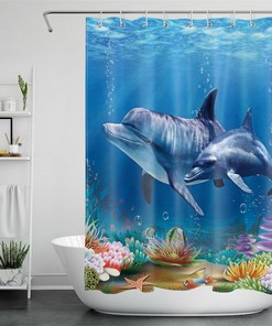 Undersea World Plants Tropical Funny Dolphins Shower Curtain For Bathroom