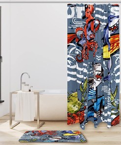 Underwater Adventure Shower Curtain - Waterproof Fabric with Inviting Shark and Octopus Print