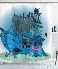Underwater Antique Print Shower Curtain for Ocean Lovers