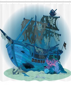 Underwater Antique Print Shower Curtain for Ocean Lovers