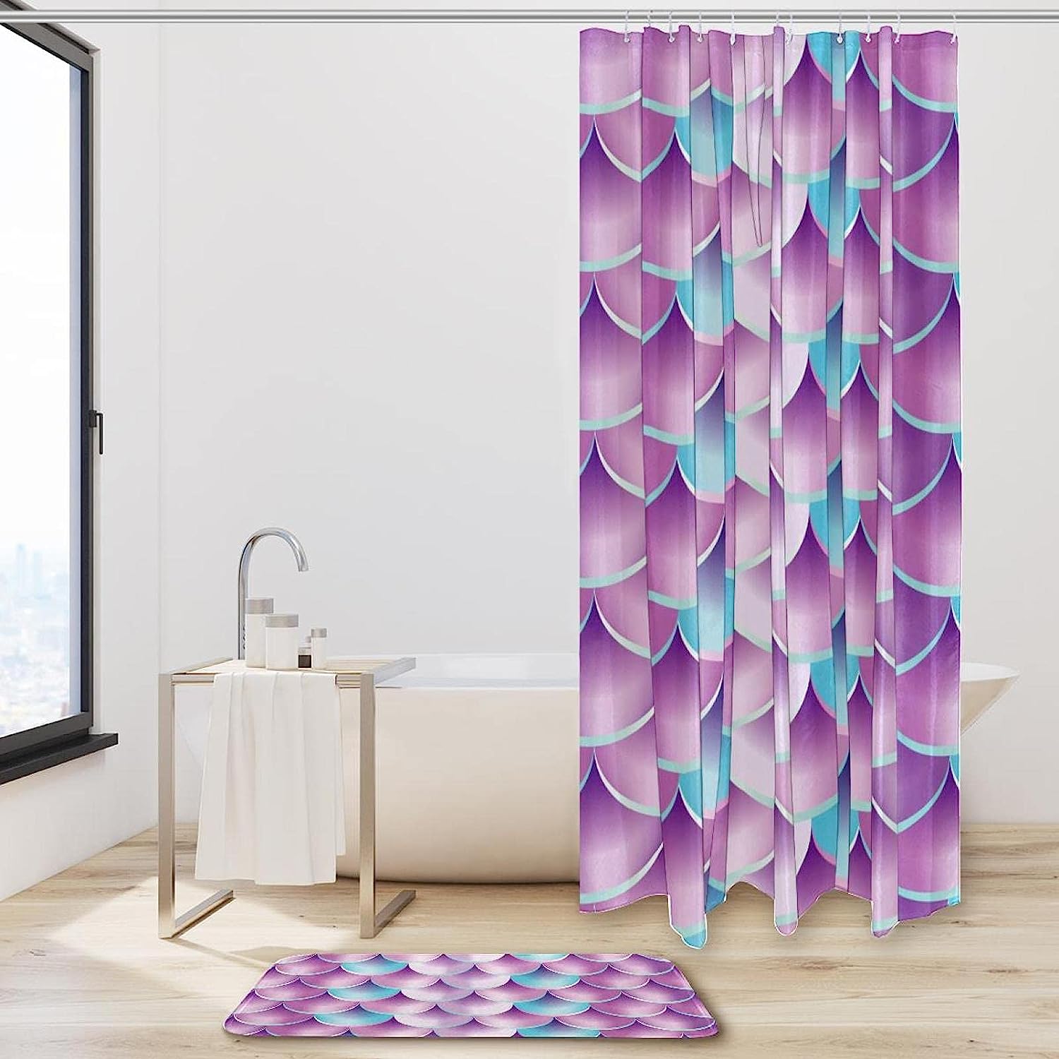 Underwater Beauty on Pink Mermaid Scales Shower Curtain for a Kid-Friendly Bathroom