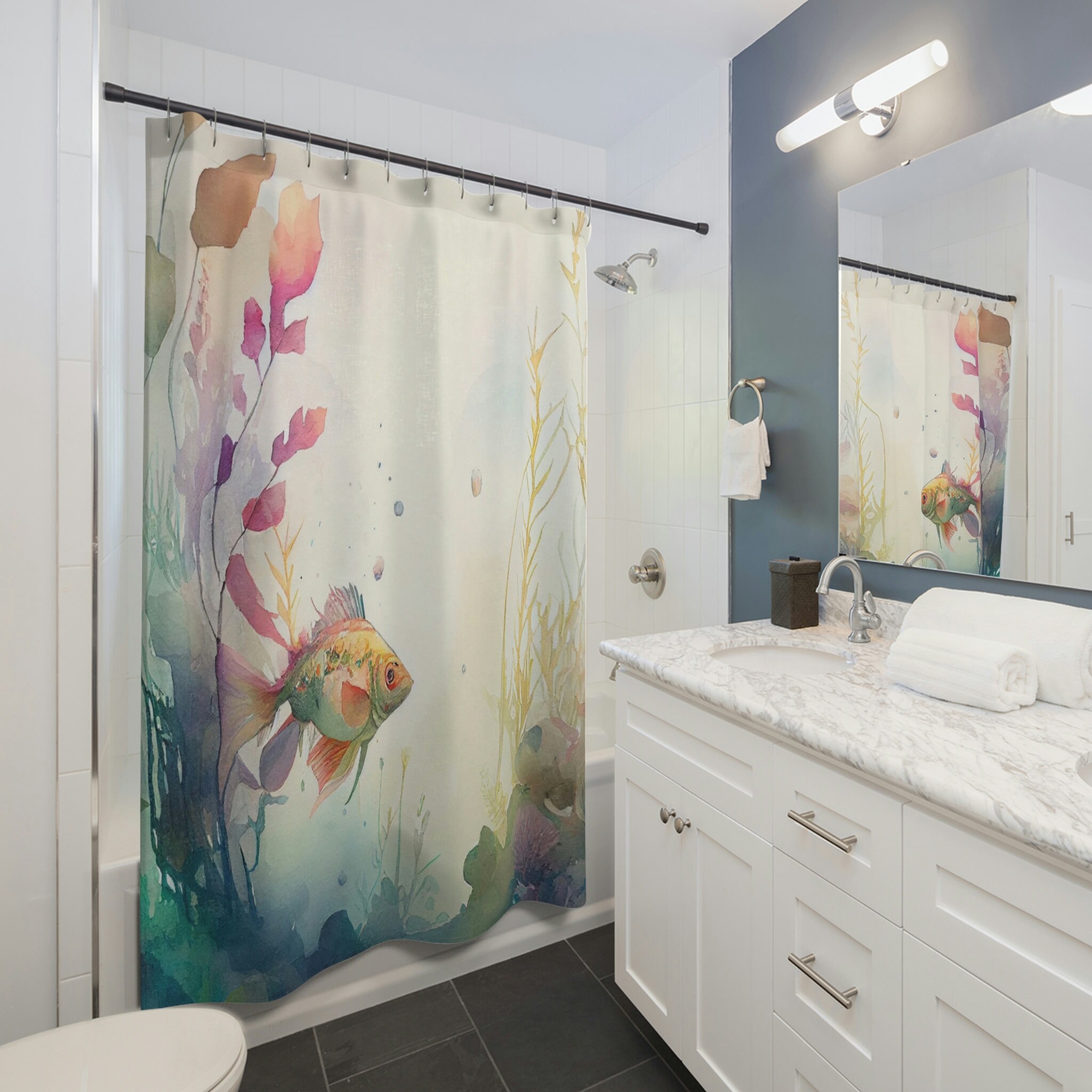 Underwater Garden Fish and Aquatic Plants Print Shower Curtain for a Dreamy Look