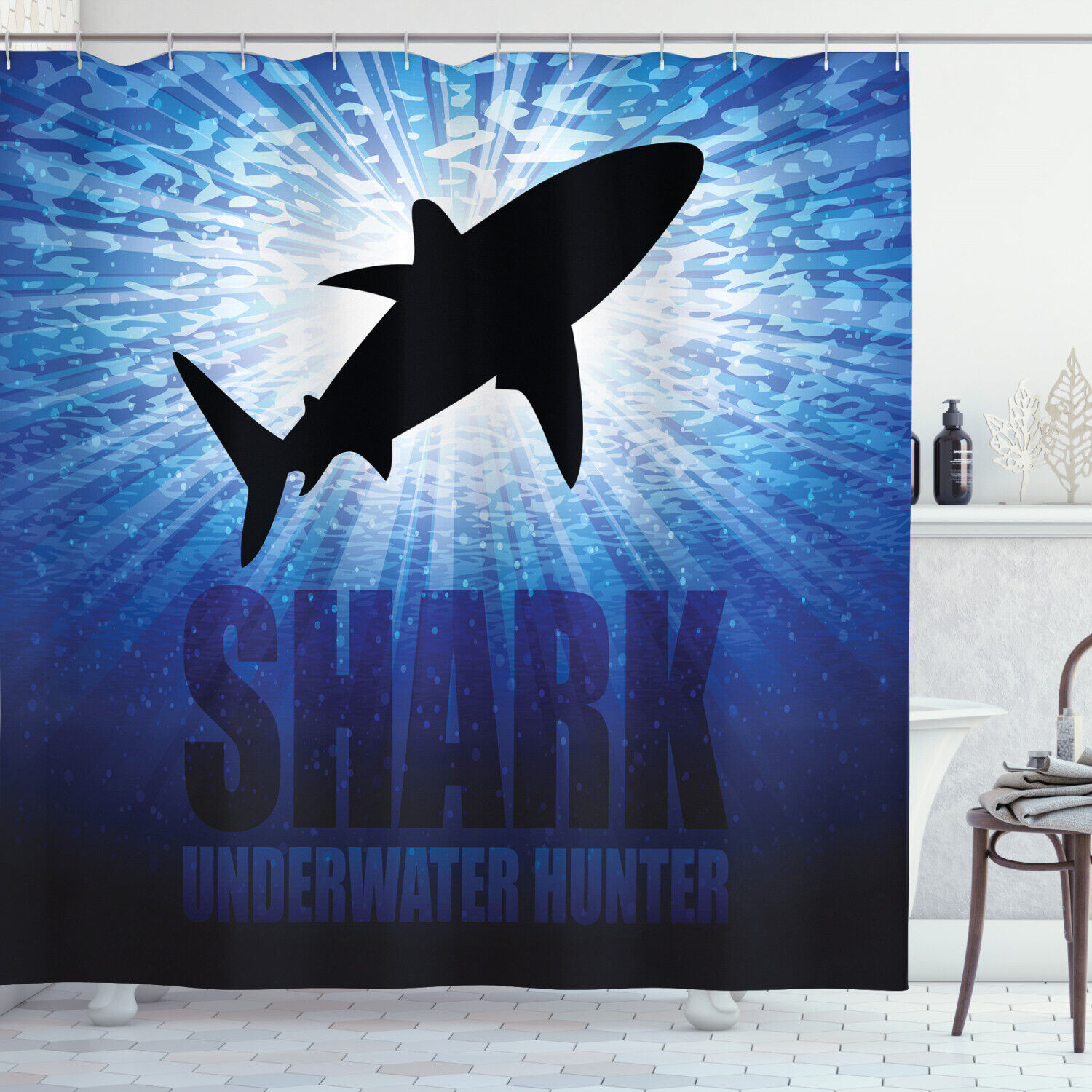 Underwater Hunter Danger Print Shower Curtain for Your Bathroom