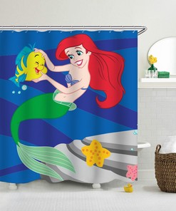 Underwater Little Mermaid Fabric Bathroom Shower Curtain