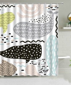 Underwater Mammal Whale Shower Curtain With Black And Gray Prints, Unique Bathroom Decor Idea