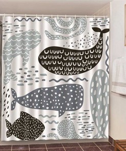 Underwater Marine Mammal Gray Black Whale Graphic Bathroom Curtain for Sea Life Enthusiasts