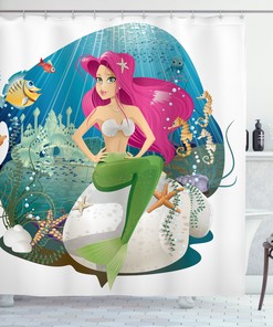 Underwater Mermaid Print Colorful Shower Curtain For Playful Kids' Bathroom Or Guest Bathroom Decor