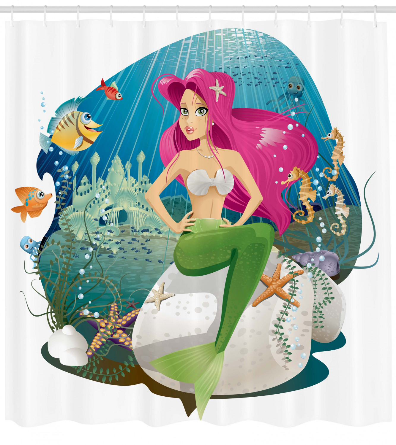 Underwater Mermaid Print Colorful Shower Curtain For Playful Kids' Bathroom Or Guest Bathroom Decor - Image 4