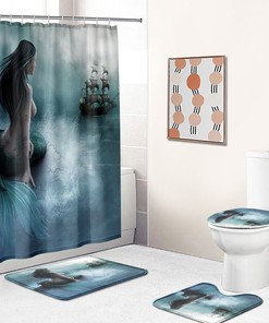Underwater Mermaid and Fish Fabric Shower Curtain for Bathroom Decor