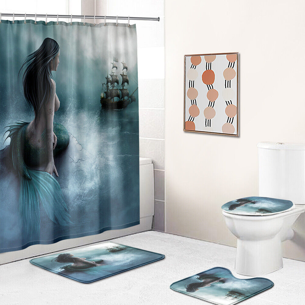 Underwater Mermaid and Fish Fabric Shower Curtain for Bathroom Decor