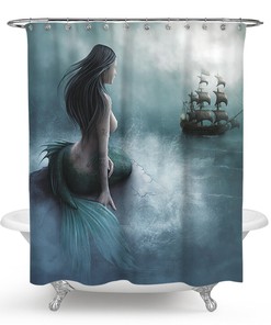 Underwater Mermaid and Fish Fabric Shower Curtain for Bathroom Decor