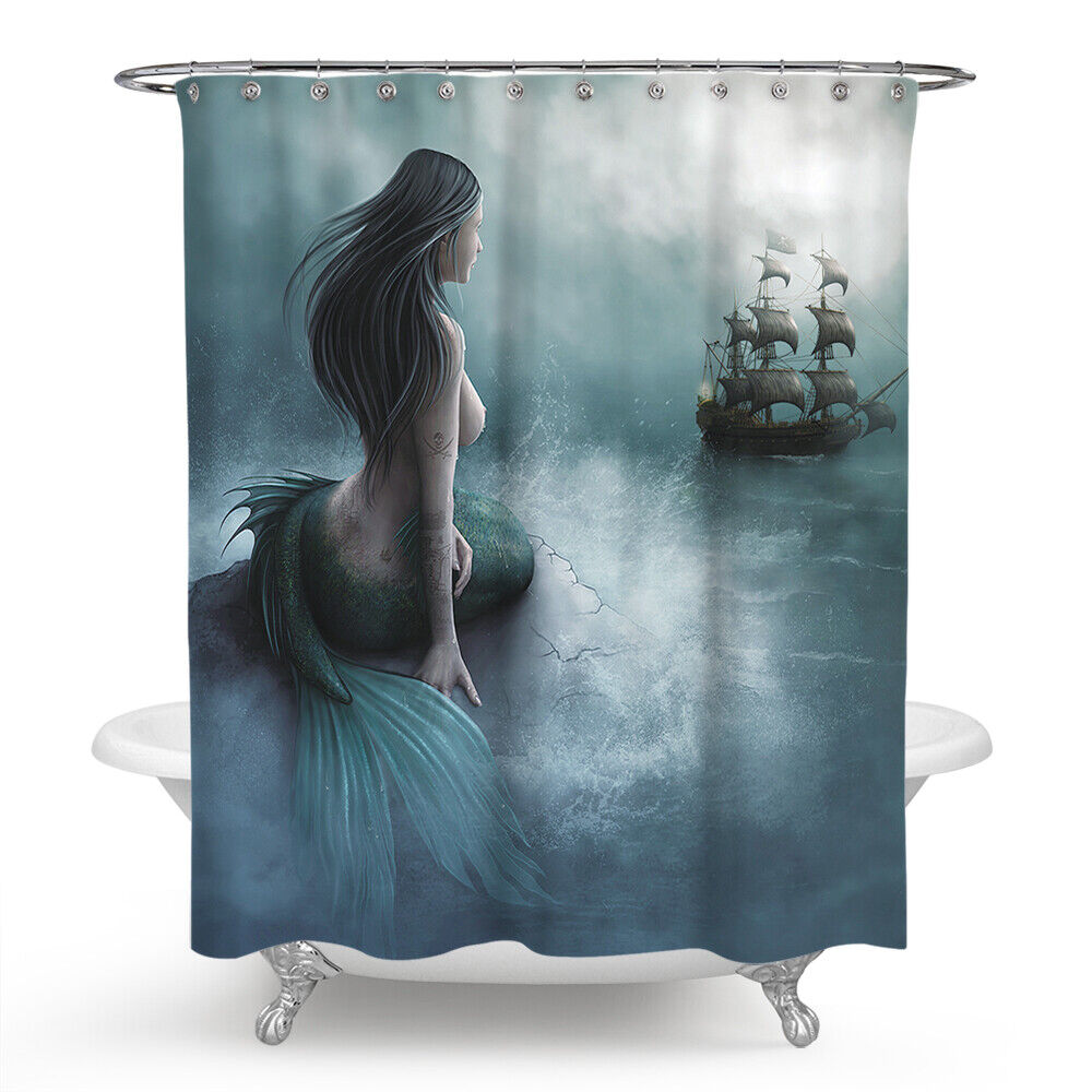 Underwater Mermaid and Fish Fabric Shower Curtain for Bathroom Decor