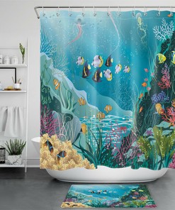Underwater Plants Tropical Fish Vintage Shower Curtain for Marine Life Lovers