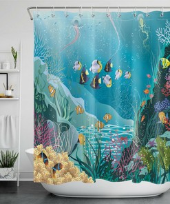 Underwater Plants Tropical Fish Vintage Shower Curtain for Marine Life Lovers