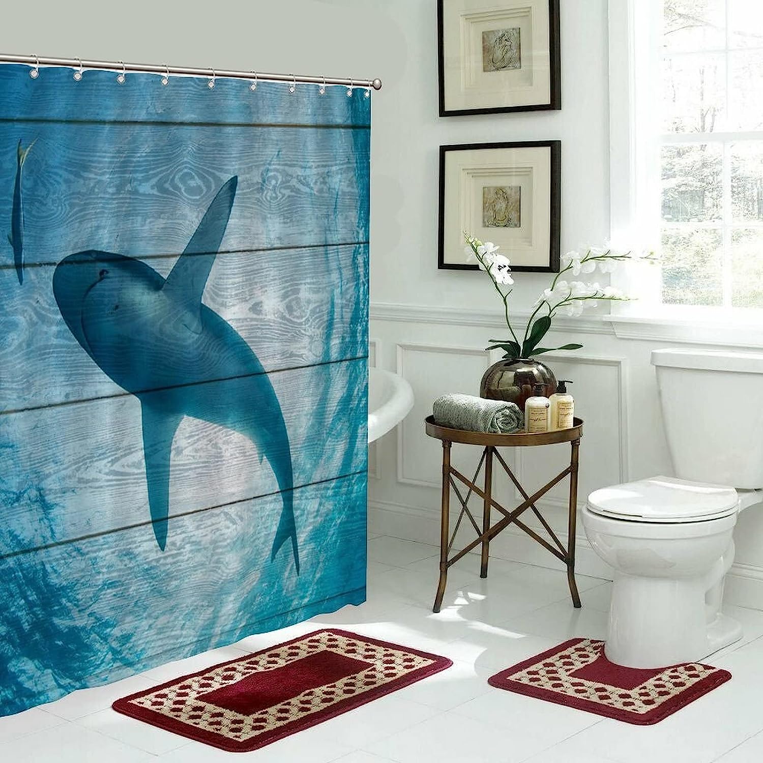 Underwater Sea Animals Shower Curtain - Big Shark Bathroom Decor