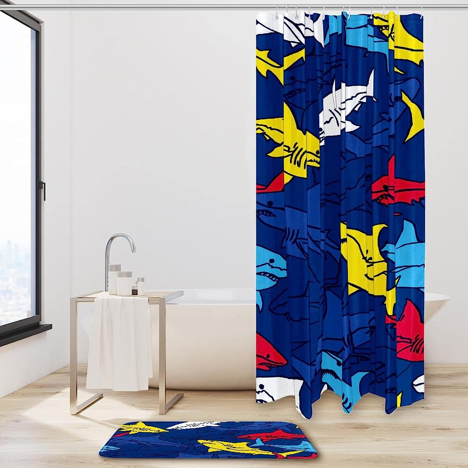 Underwater Sharks Ocean Sea Waterproof Shower Curtain Set