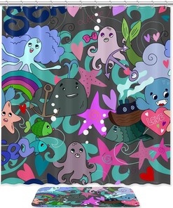 Underwater World Cartoon Octopus Tentacles Waterproof Shower Curtain For Bathroom Decor