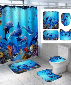 Underwater World Dolphin Shower Curtain Set for a Coordinated Bathroom