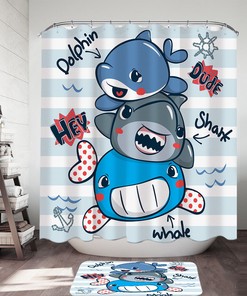Underwater World Shower Curtain - Lovely Dolphin, Shark, And Whale Design
