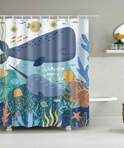 Underwater World Shower Curtain with Ocean Creatures and Coral Design 