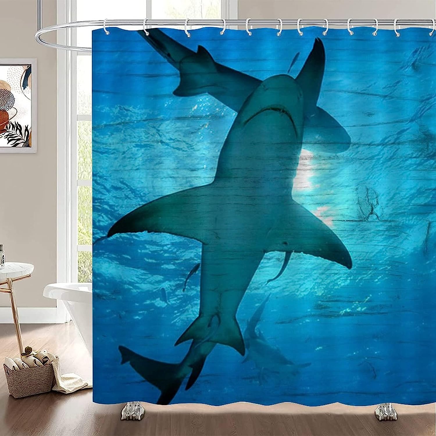 Underwater World View Scenic Nature Painting Effect Print Shower Curtain for Aquatic Ambiance