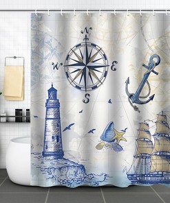 Underwater World Whale Seahorse Lighthouse Ship Shower Curtain - Ocean Bathroom Decor with Marine Life Designs