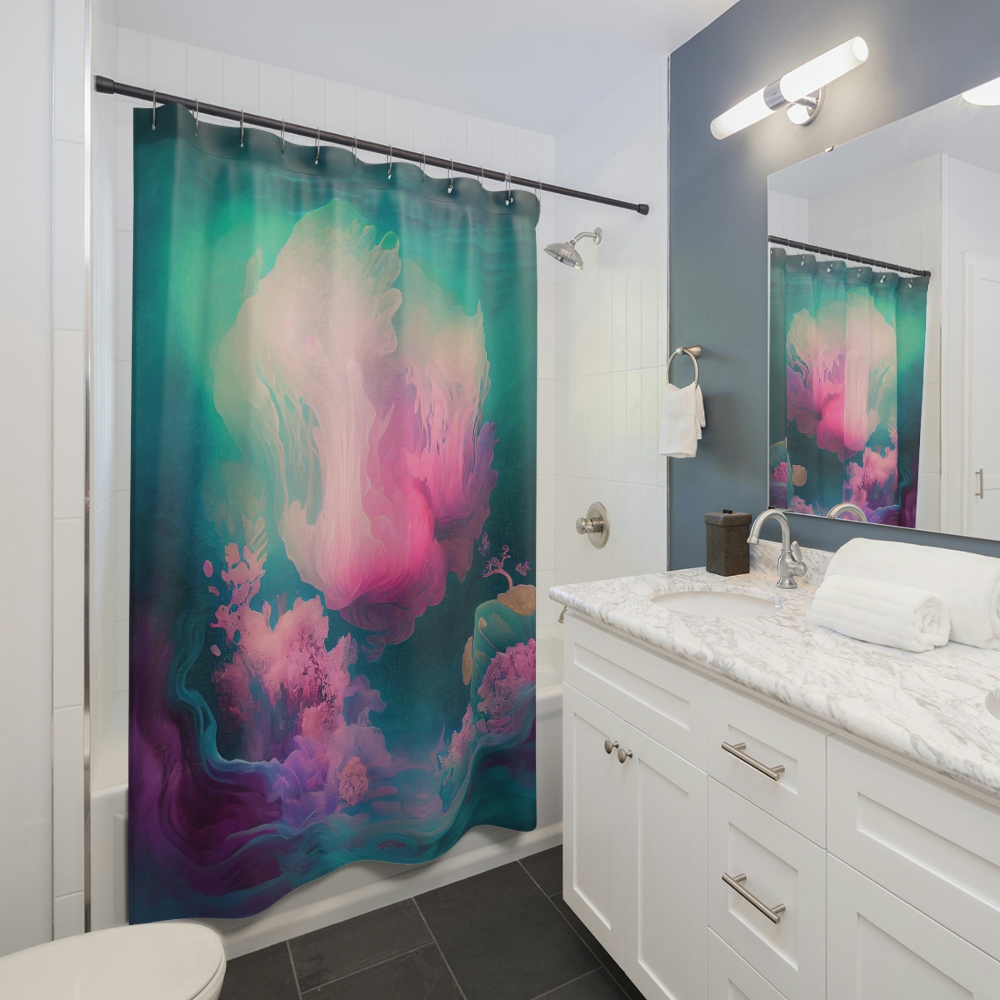 Underwater World Whimsical Pastel Shower Curtain Ideas, Printed to Order