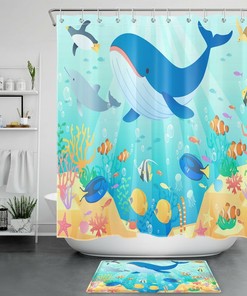Underwater World with Whale Tropical Ocean Shower Curtain, for Bathroom Decor 