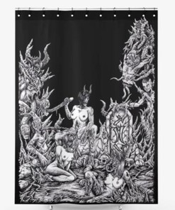 Unholy Lust Satanic Demon Skull Fabric Shower Curtain - Occult Skull Bathroom Decor