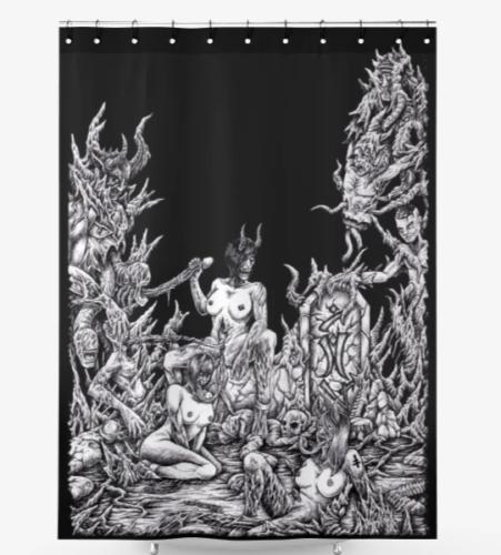 Unholy Lust Satanic Demon Skull Fabric Shower Curtain - Occult Skull Bathroom Decor
