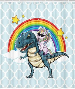 Unicorn And Dinosaur Bathroom Decor With Funny Shower Curtain Of Cool Unicorn Riding Cute Dinosaur With Rainbow