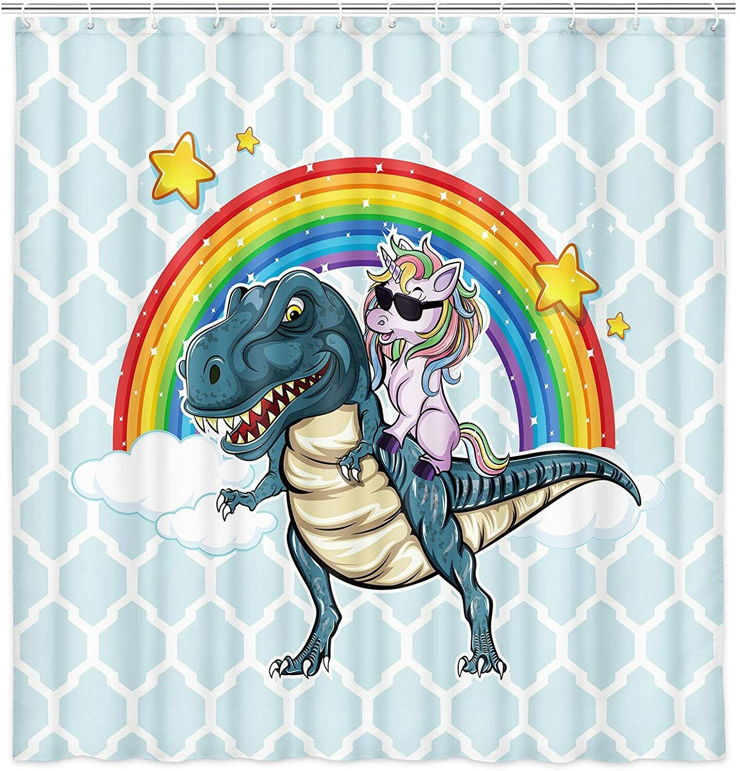 Unicorn And Dinosaur Bathroom Decor With Funny Shower Curtain Of Cool Unicorn Riding Cute Dinosaur With Rainbow