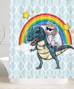 Unicorn And Dinosaur Bathroom Decor With Funny Shower Curtain Of Cool Unicorn Riding Cute Dinosaur With Rainbow