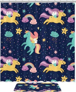 Unicorn Blue Pattern Shower Curtain for Your Bathroom
