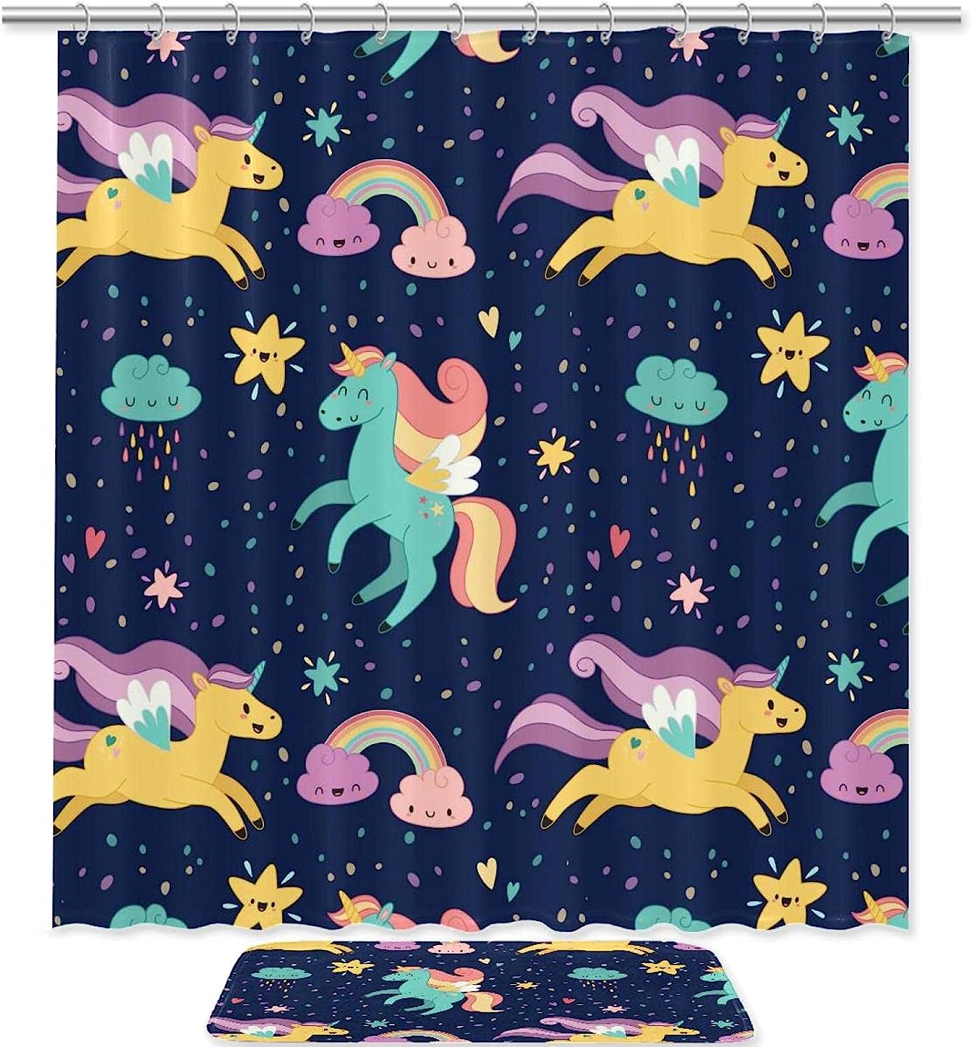 Unicorn Blue Pattern Shower Curtain for Your Bathroom